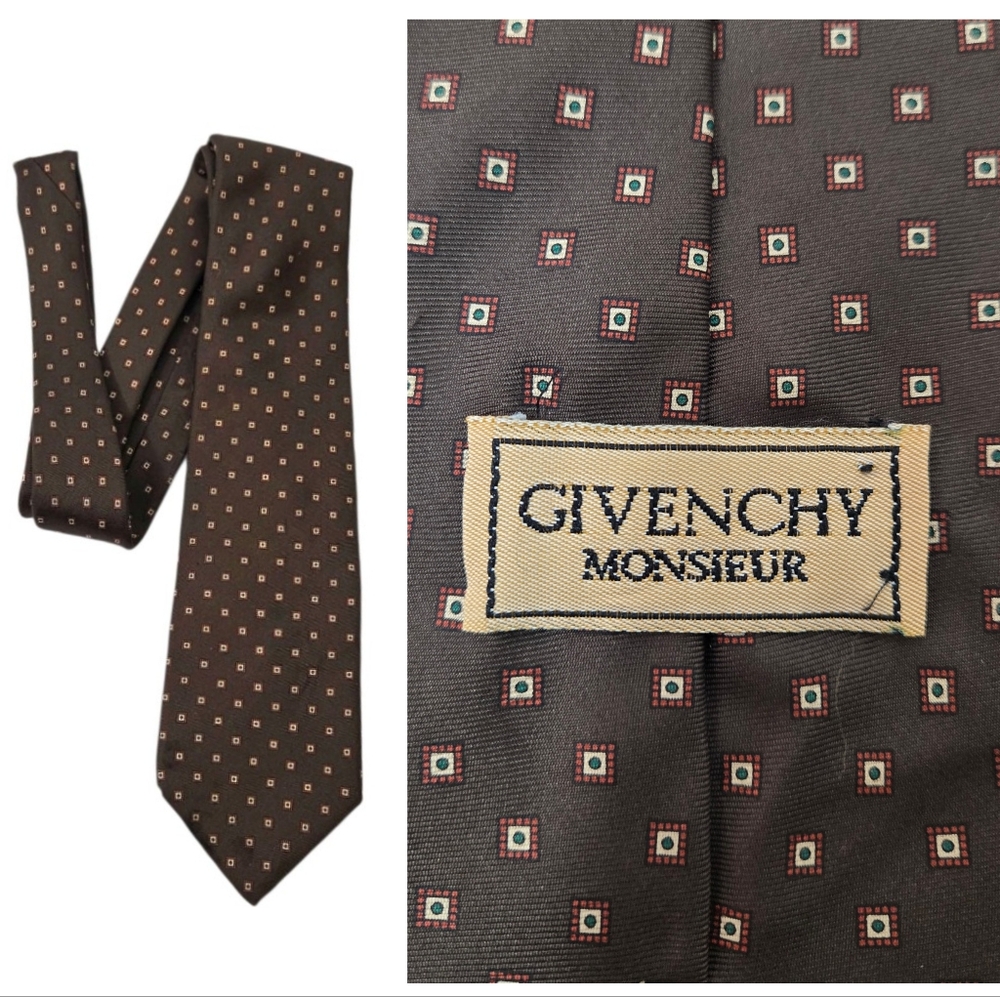 Givenchy Monsieur 100% Silk Brown Square Patterned Mens Tie